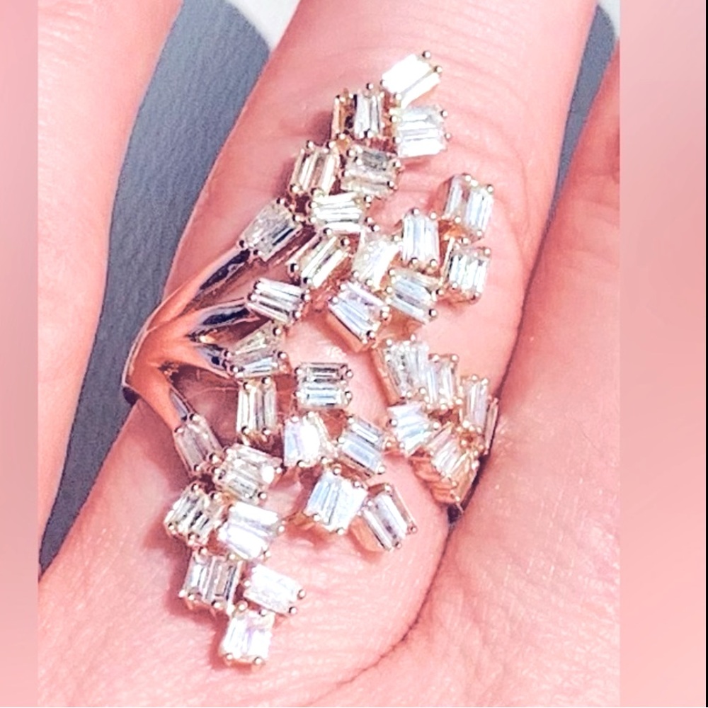 LeVian Diamond Ring 1.33tcw Baguette Frenzy 14K Strawberry Gold Intricate Design